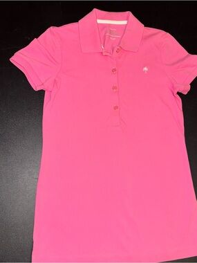 Lilly Pulitzer Polo Shirt Womens Small Pink Chic Fit Palm Logo Pima Cotton Golf